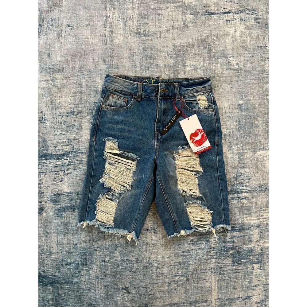 NWT! Hot Kiss Distressed Denim Highest Rise Bermuda Shorts Size 1